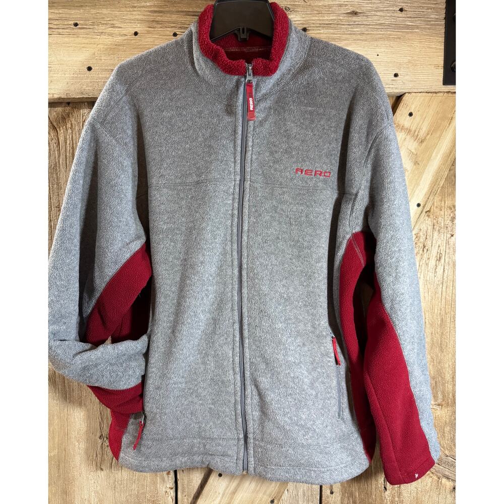 Y2K Aeropostale Gray/Red Men's Full Zip Fleece Jacket Sweatshirt Size Large